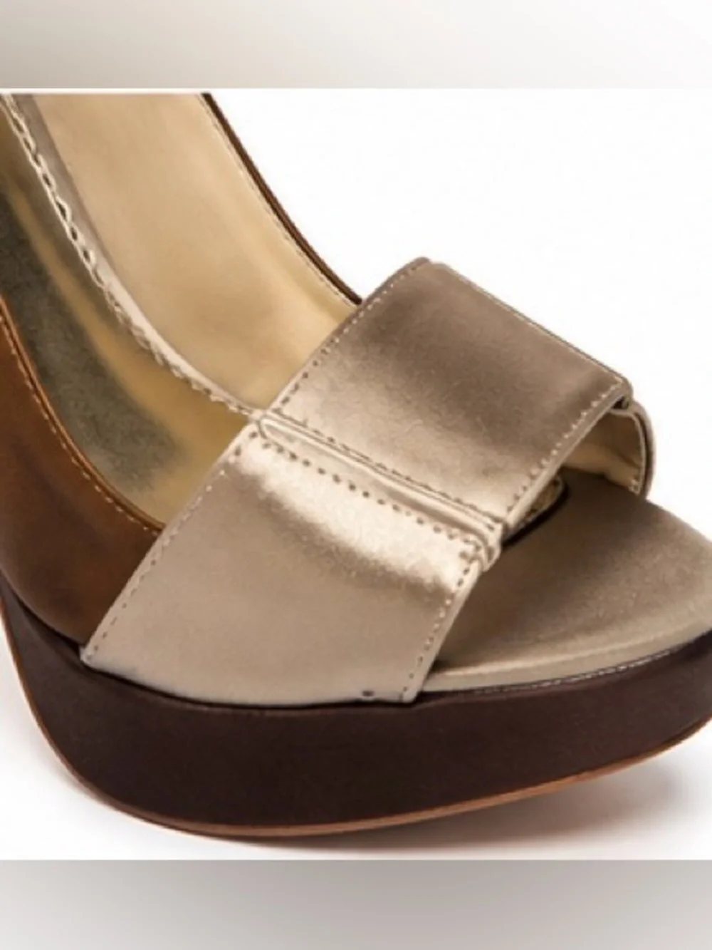 Bebe Multitone Satin Platform Ankle Strap Heels Size 6M Leather Sole